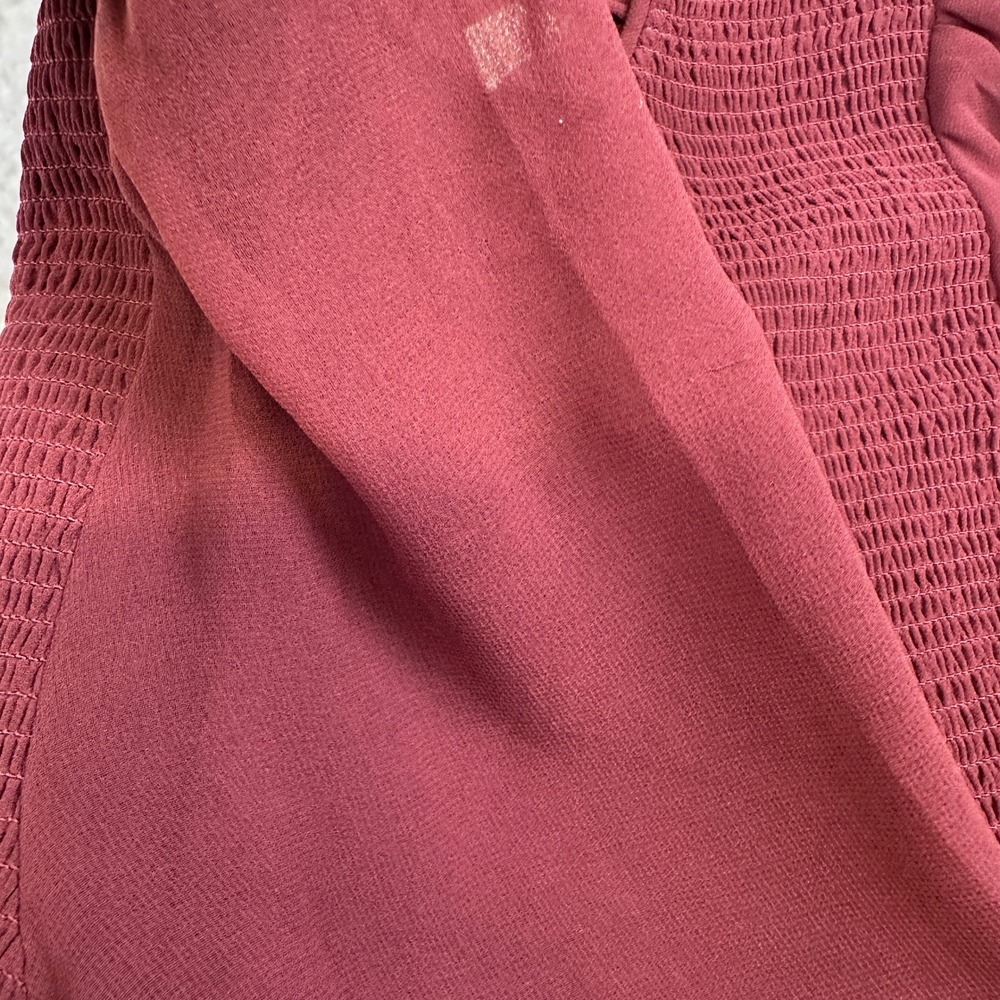 Wilfred Smocked Blouse Burgundy Long‎ Sleeve Sheer Puff Sleeve Women's S - Picture 11 of 13